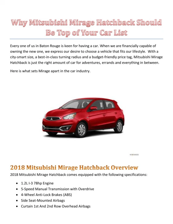 Why Mitsubishi Mirage Hatchback Should Be Top of Your Car List