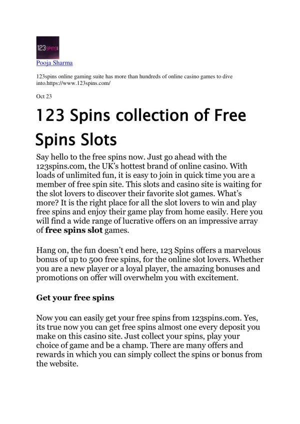 123 Spins collection of Free Spins Slots