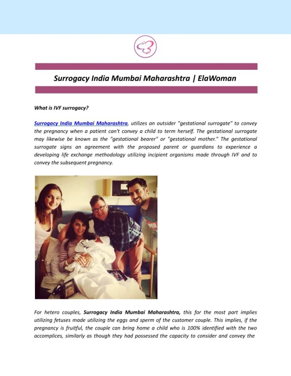 Surrogacy India Mumbai Maharashtra | ElaWoman