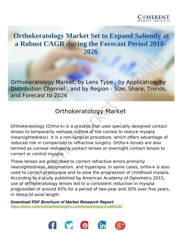 Orthokeratology Market Set to Expand Saliently at a Robust CAGR during the Forecast Period 2018-2026