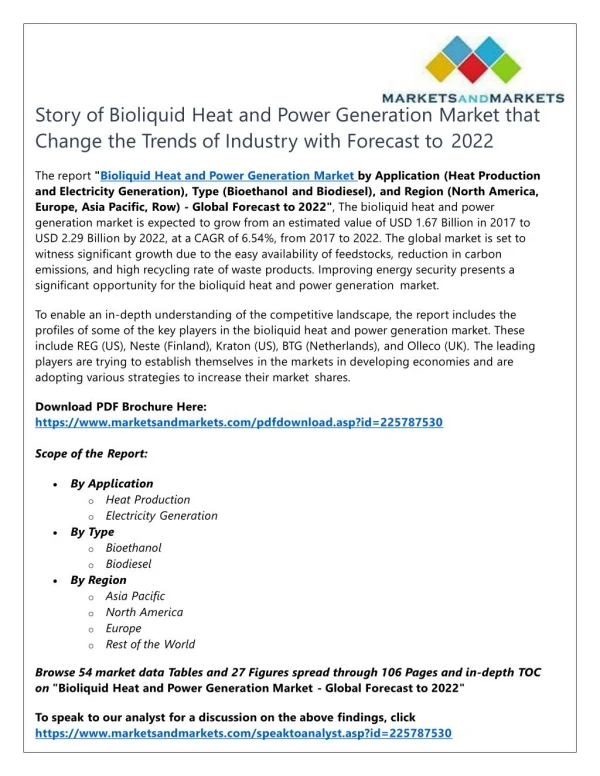 Story of Bioliquid Heat and Power Generation Market that Change the Trends of Industry with Forecast to 2022