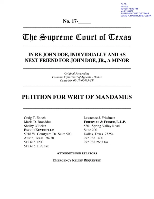 Episcopal School of Dallas ESD - john doe's petition for writ of mandamus