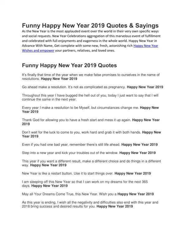 Funny Happy New Year 2019 Quotes & Sayings