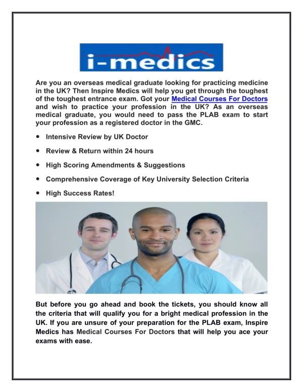 Medical Courses For Doctors - Inspire Medics