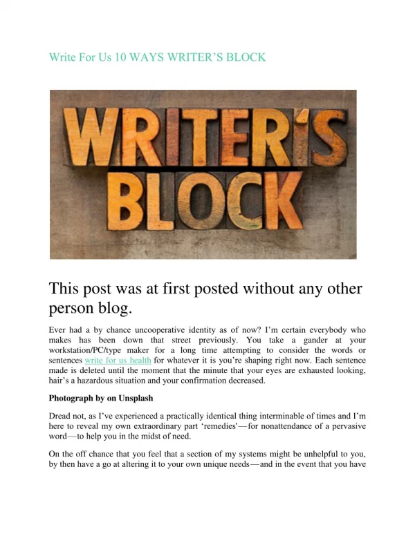 Write For Us 10 WAYS WRITER’S BLOCK