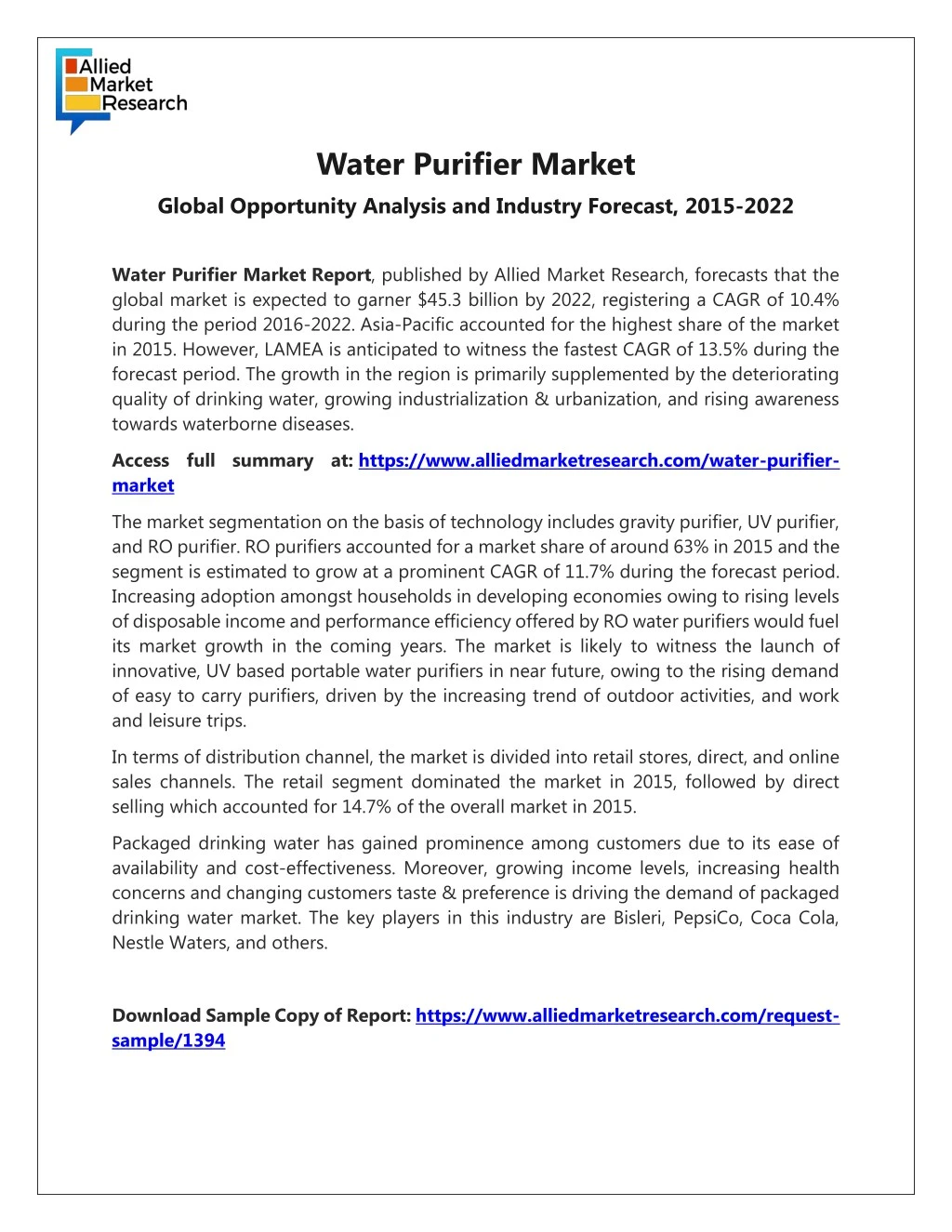 water purifier market global opportunity analysis