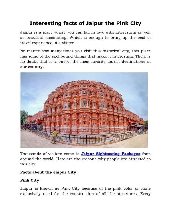Interesting facts of Jaipur the Pink City