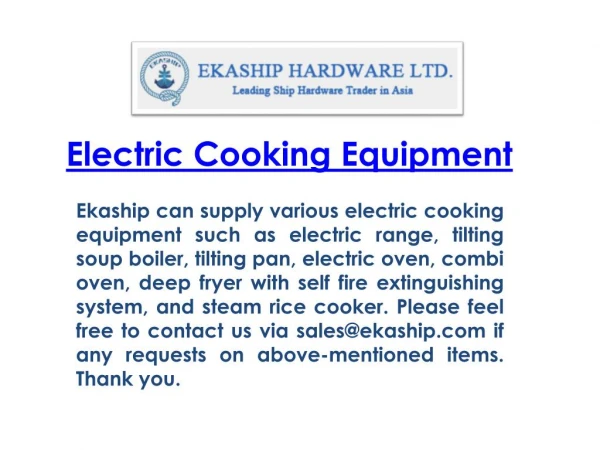 Ekaship - Electric Cooking Equipment