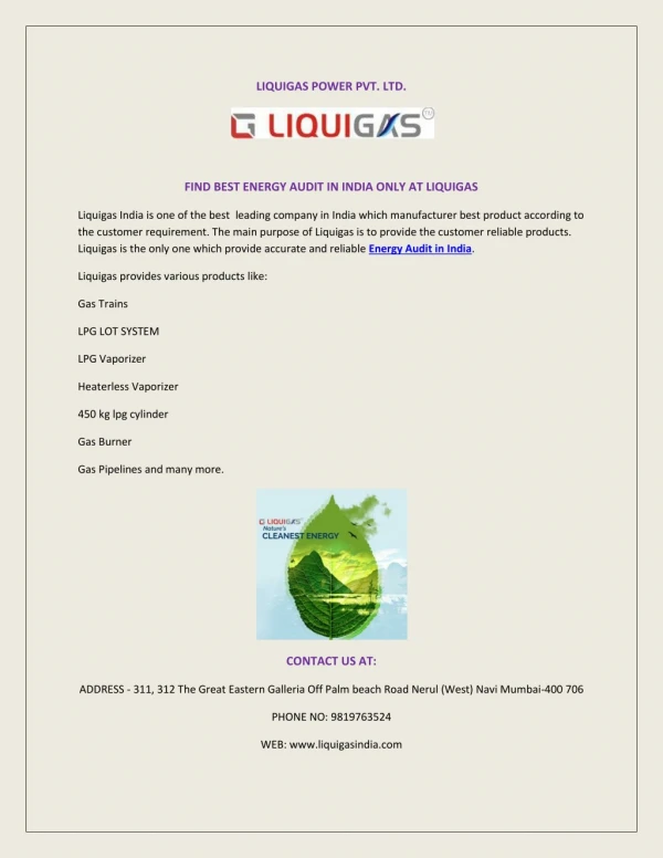 FIND BEST ENERGY AUDIT IN INDIA ONLY AT LIQUIGAS
