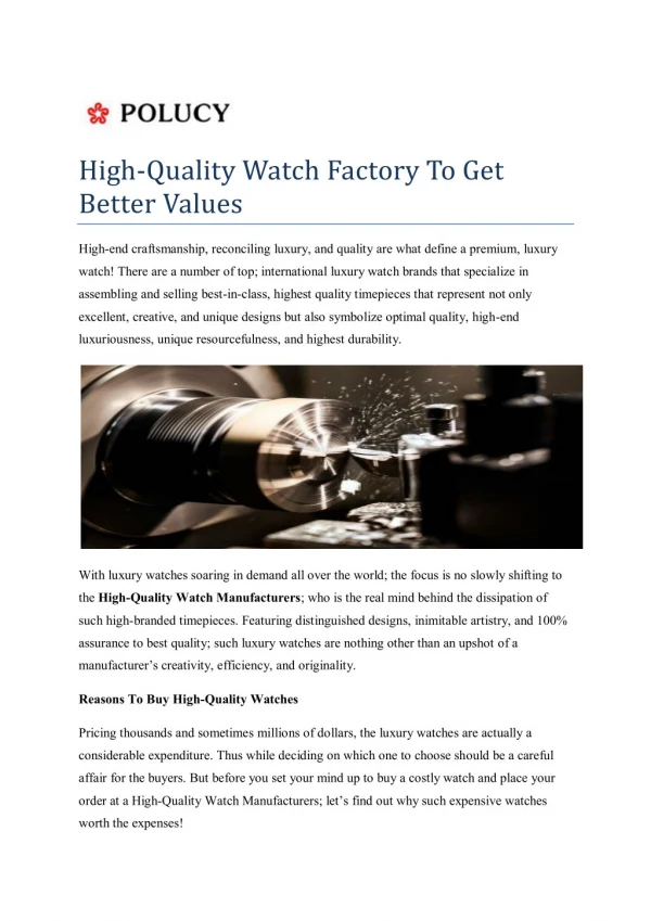 High-Quality Watch Manufacturers