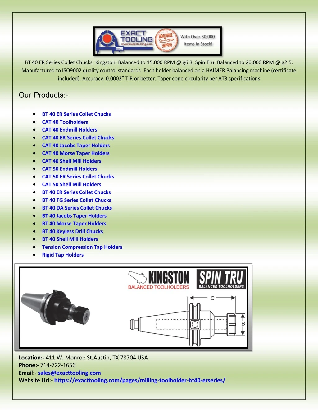 bt 40 er series collet chucks kingston balanced