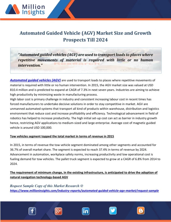 Automated Guided Vehicle (AGV) Market Size and Growth Prospects Till 2024