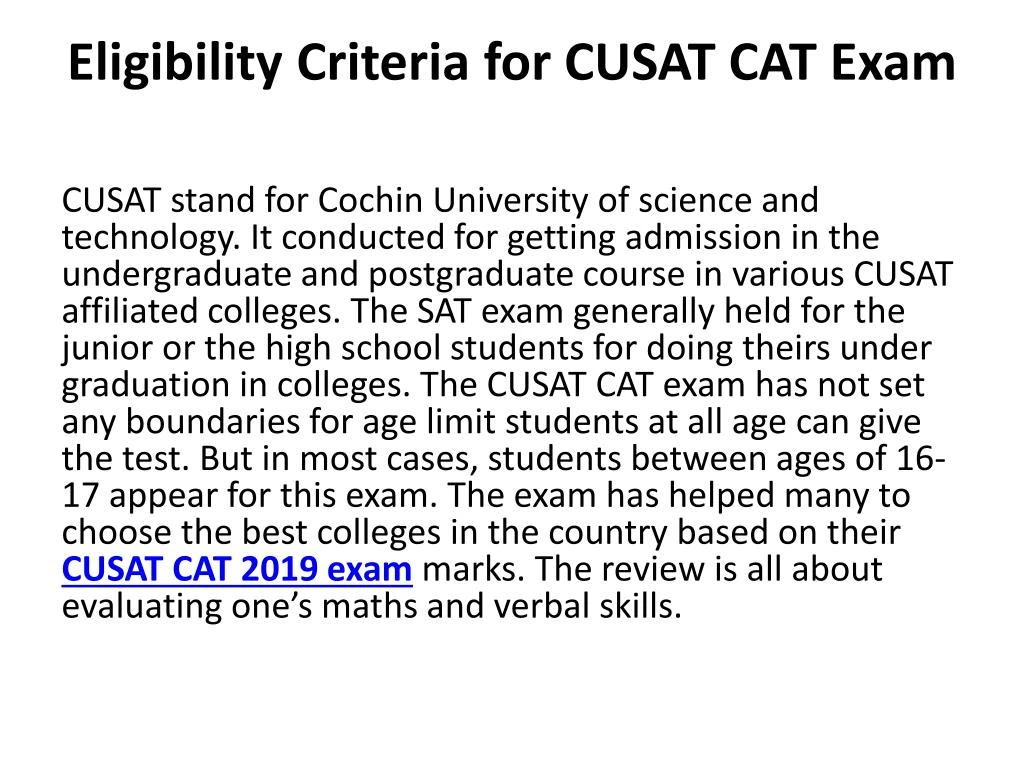 eligibility criteria for cusat cat exam
