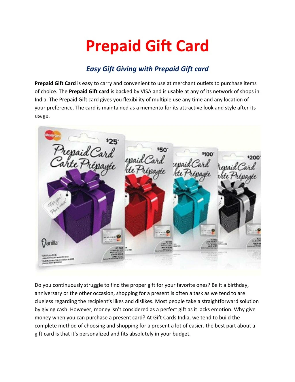 prepaid gift card