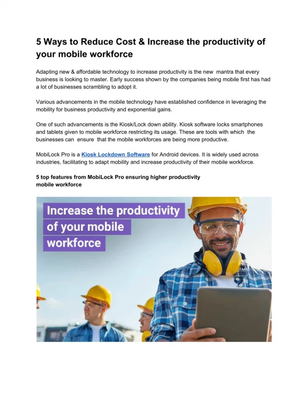 5 ways to reduce cost & increase the productivity of your mobile workforce