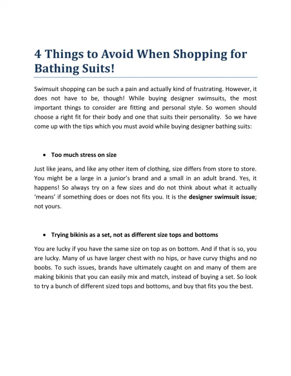 4 Things to Avoid When Shopping for Bathing Suits!