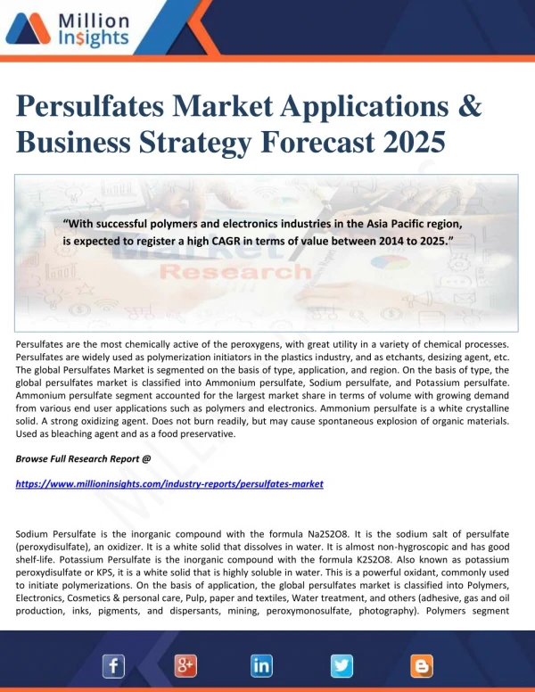 Persulfates Market Applications & Business Strategy Forecast 2025