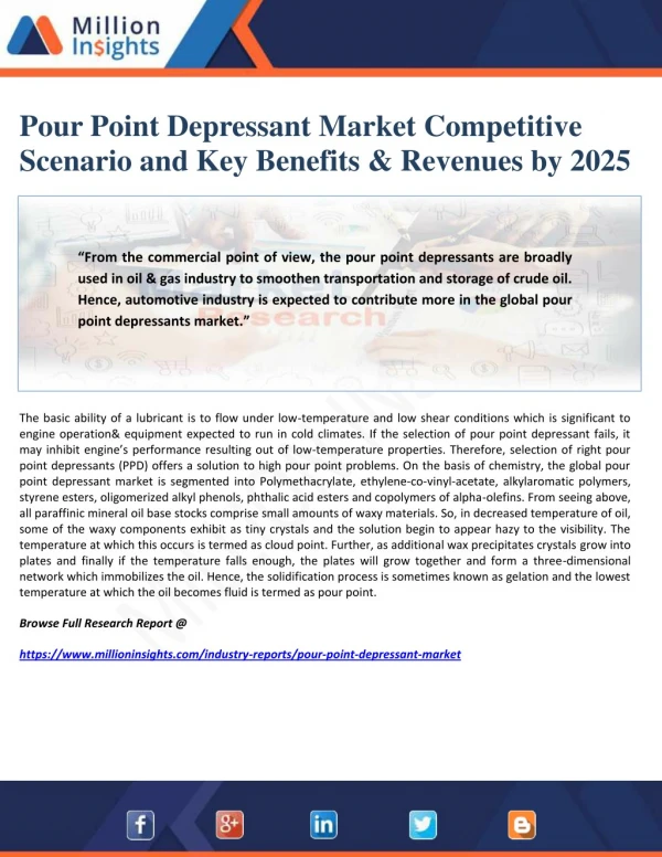 Pour Point Depressant Market Competitive Scenario and Key Benefits & Revenues by 2025