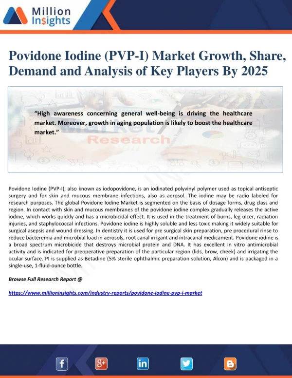 Povidone Iodine (PVP-I) Market Growth, Share, Demand and Analysis of Key Players By 2025