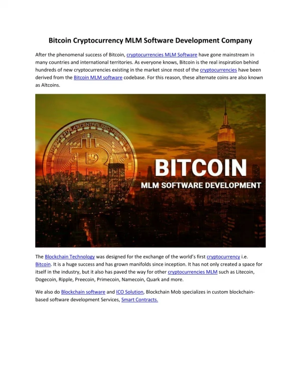 Bitcoin Cryptocurrency MLM Software Development Company