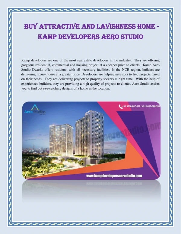 Buy Attractive And Lavishness Home - Kamp Developers Aero Studio