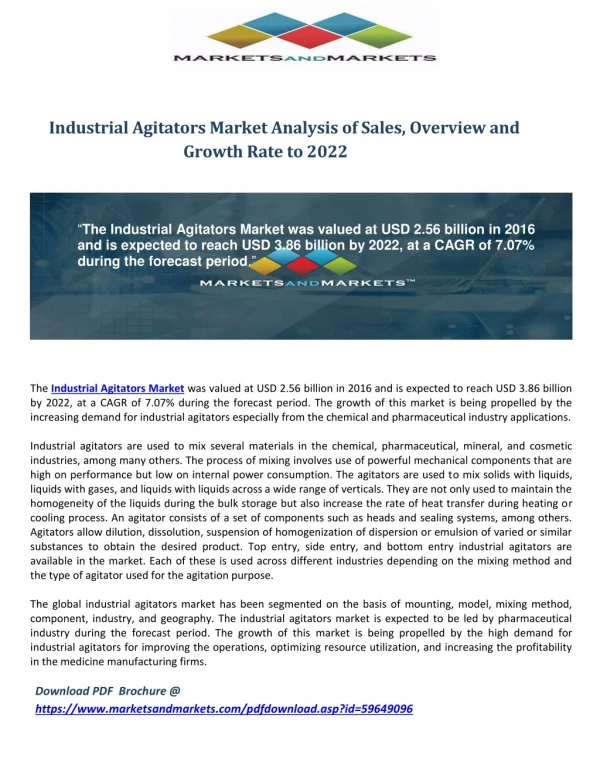Industrial Agitators Market Analysis of Sales, Overview and Growth Rate to 2022