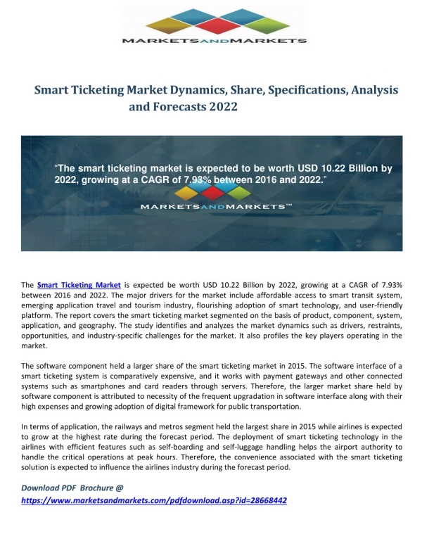 Smart Ticketing Market Dynamics, Share, Specifications, Analysis and Forecasts 2022