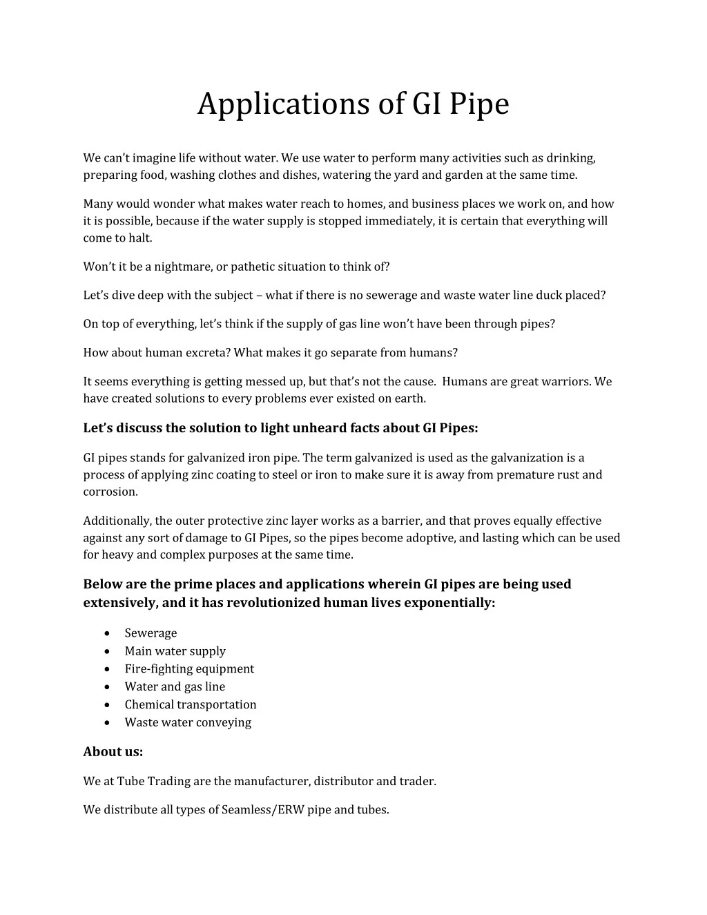 applications of gi pipe