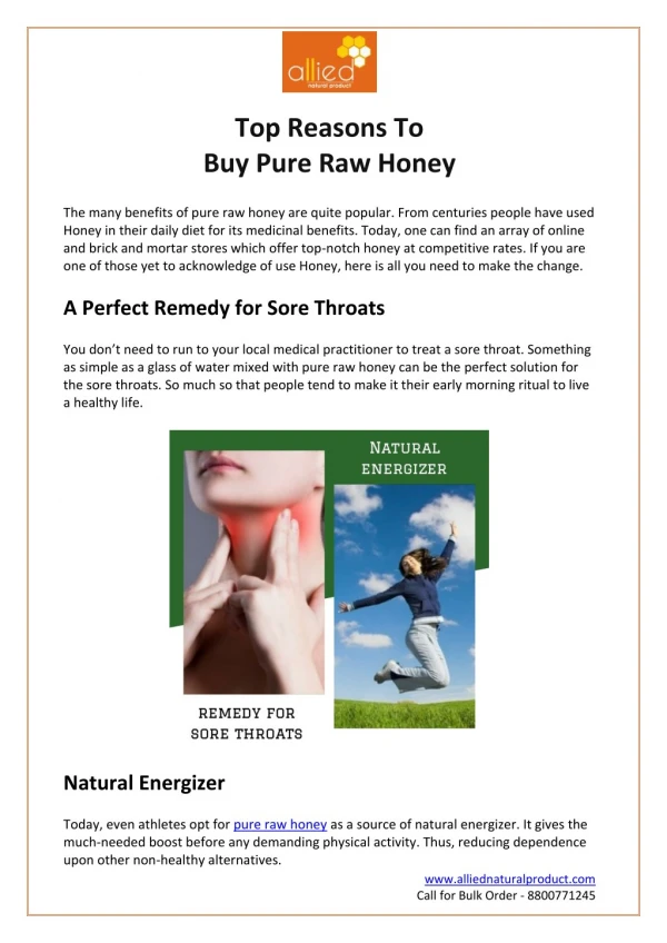 Top Reasons to Buy Pure Raw Honey