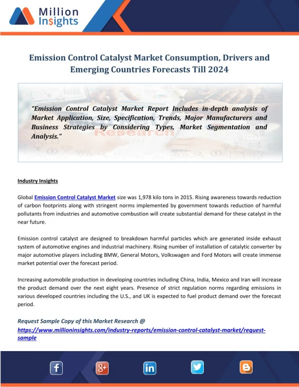 Emission Control Catalyst Market Consumption, Drivers and Emerging Countries Forecasts Till 2024