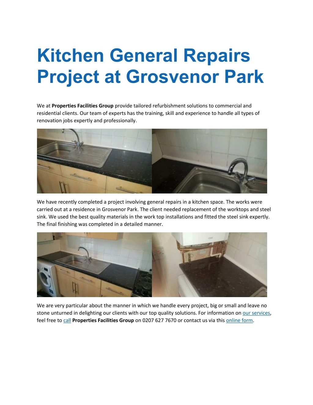 kitchen general repairs project at grosvenor park
