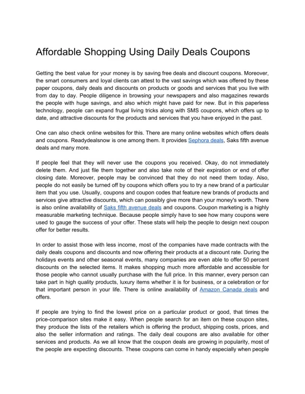 Affordable Shopping Using Daily Deals Coupons