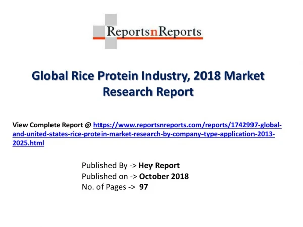 Global Rice Protein Market 2018 Recent Development and Future Forecast