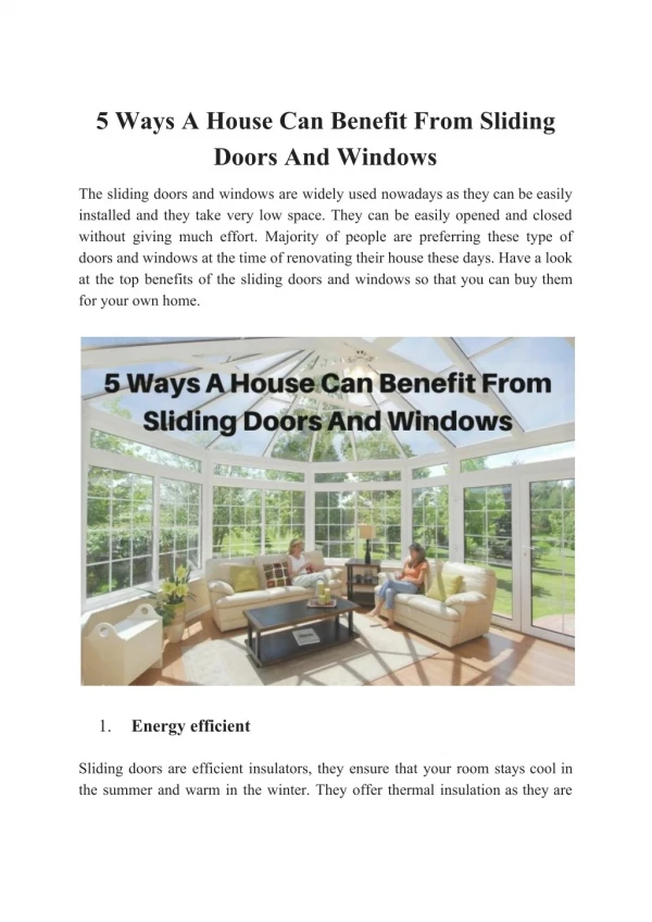 5 Ways A House Can Benefit From Sliding Doors And Windows