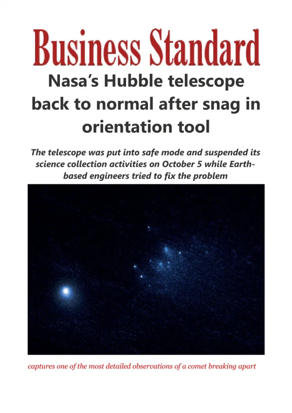 Nasa's Hubble telescope back to normal after snag in orientation tool