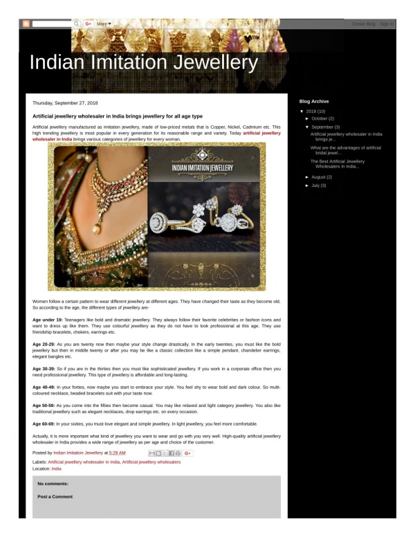 Artificial jewellery wholesaler in India brings jewellery for all age type