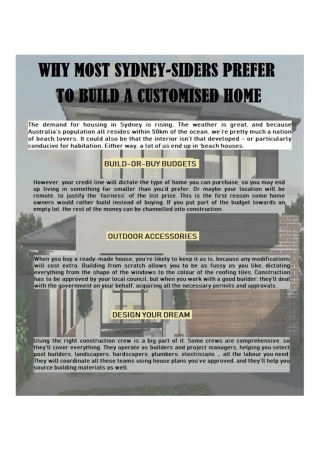 Why Most Sydney-Siders Prefer to Build a Customised Home - slide 1