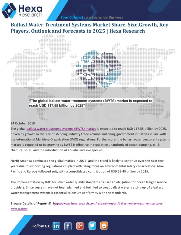 Ballast Water Treatment Systems Market : Industry Analysis, Future Growth, Business Prospects and Global Forecast to 202