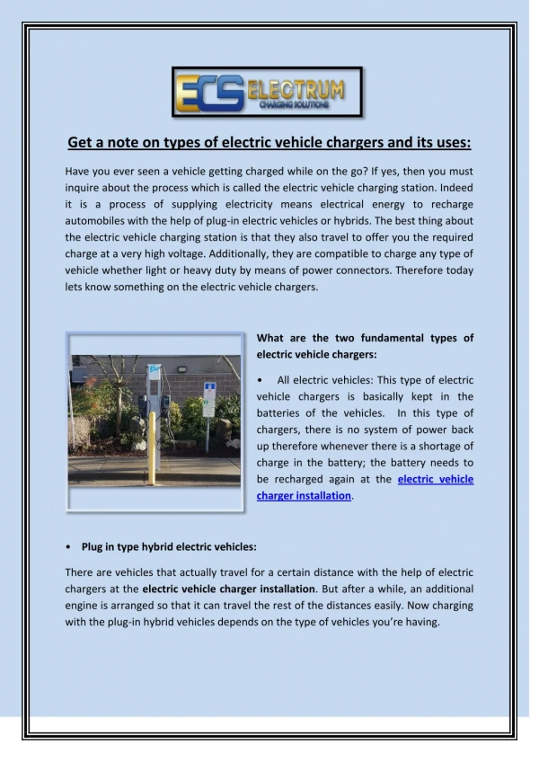 get a note on types of electric vehicle chargers