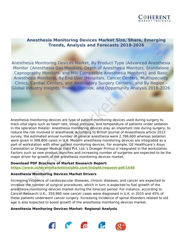 Anesthesia Monitoring Devices Market Set to Expand Saliently at a Robust CAGR during the Forecast Period 2018-2026
