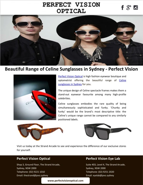Beautiful Range of Celine Sunglasses in Sydney - Perfect Vision