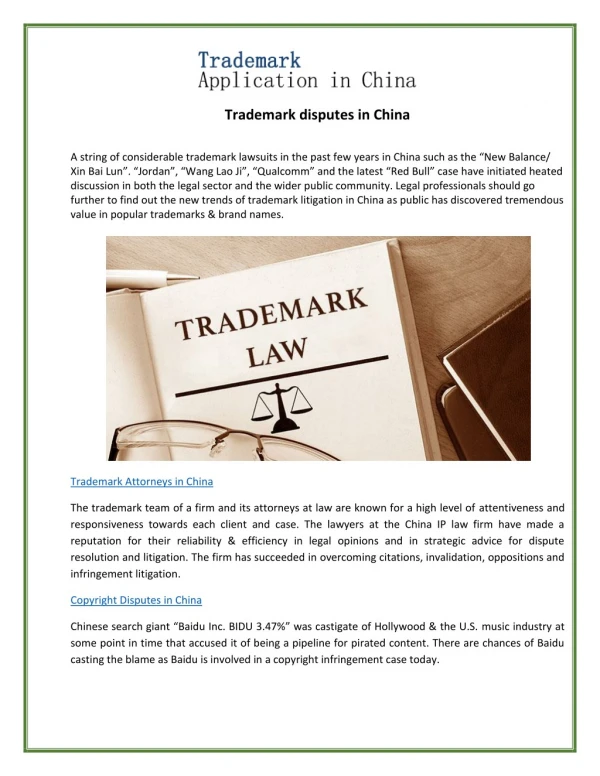 Trademark Disputes in China