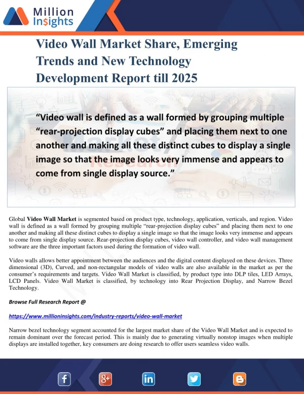 Video Wall Market Share, Emerging Trends and New Technology Development Report till 2025