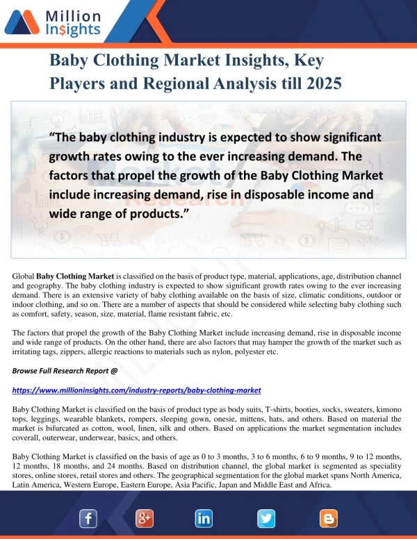 Baby Clothing Market Insights, Key Players and Regional Analysis till 2025