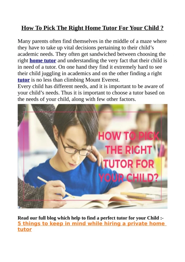 How To Pick The Right Home Tutor For Your Child ?