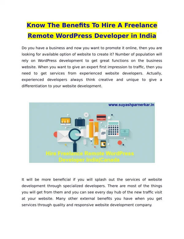 Know The Benefits To Hire A Freelance Remote WordPress Developer in India