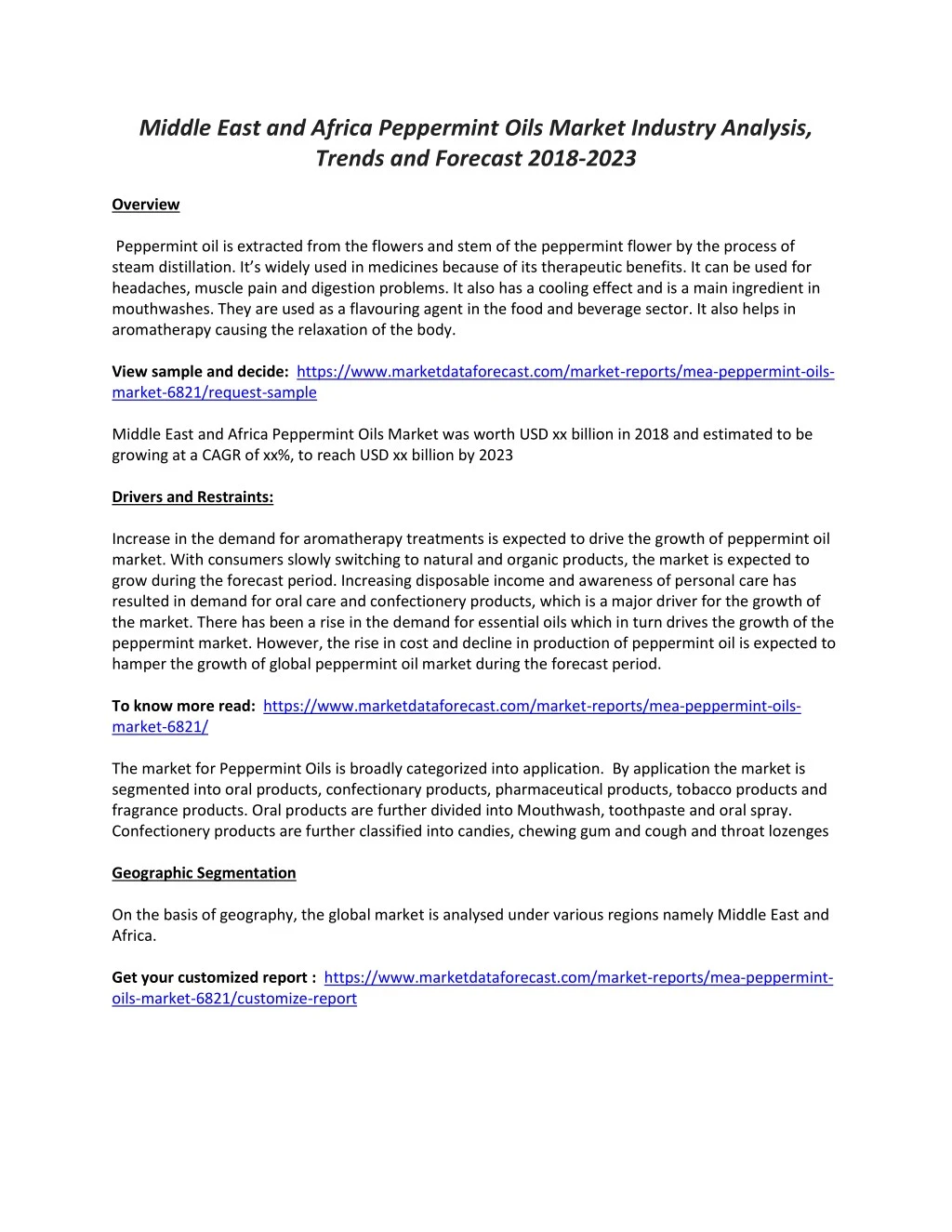 middle east and africa peppermint oils market