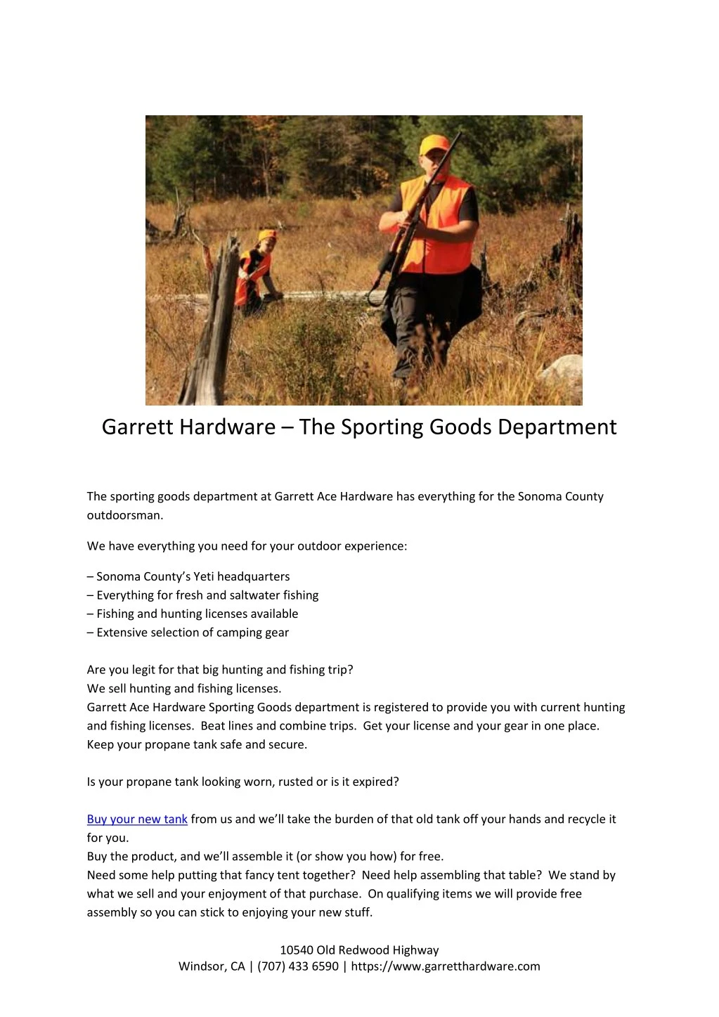 garrett hardware the sporting goods department