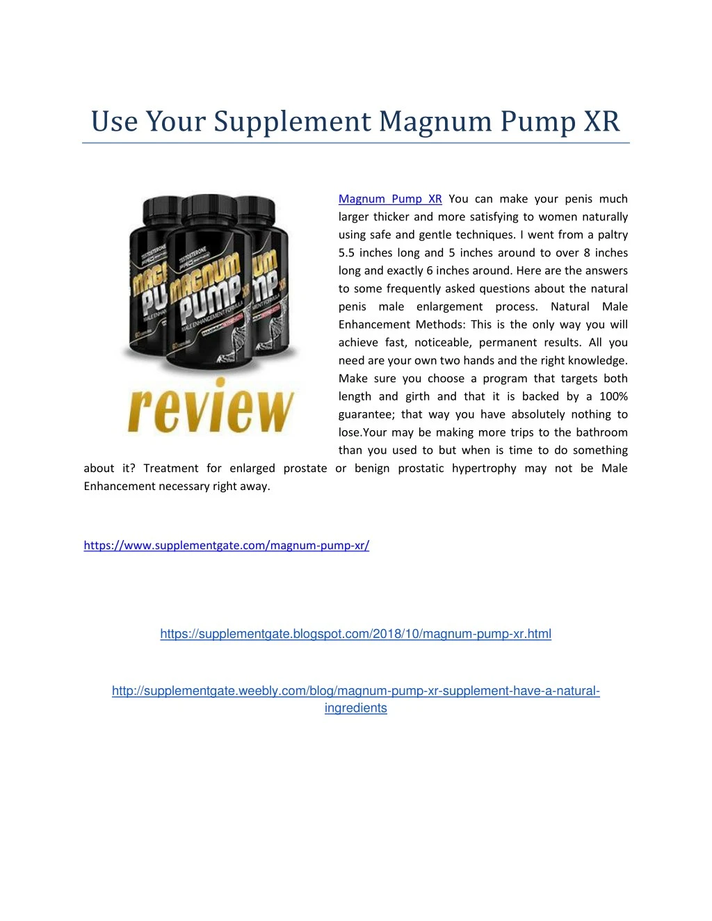 use your supplement magnum pump xr