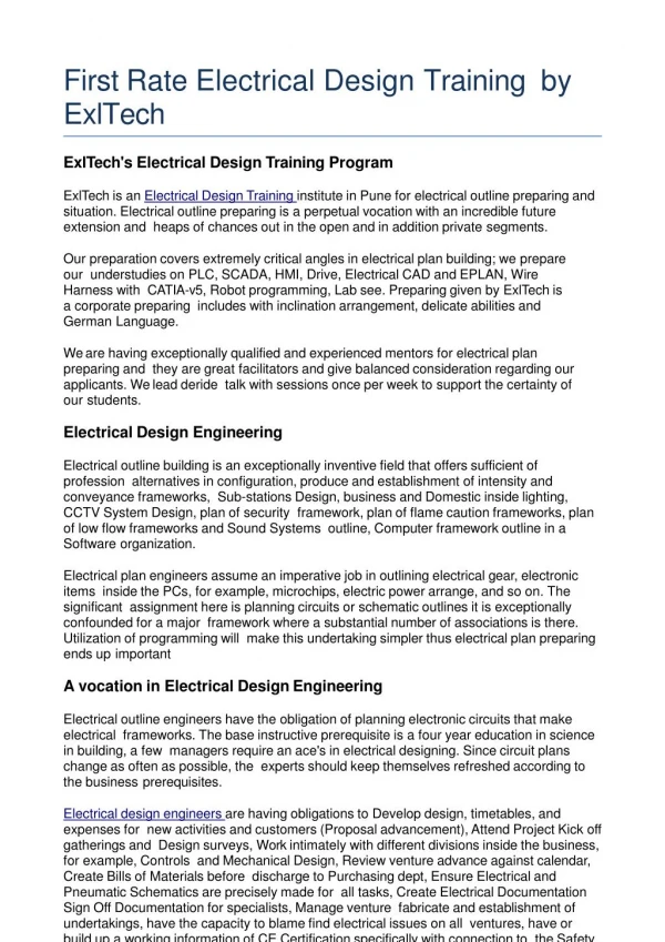 First Rate Electrical Design Training by ExlTech